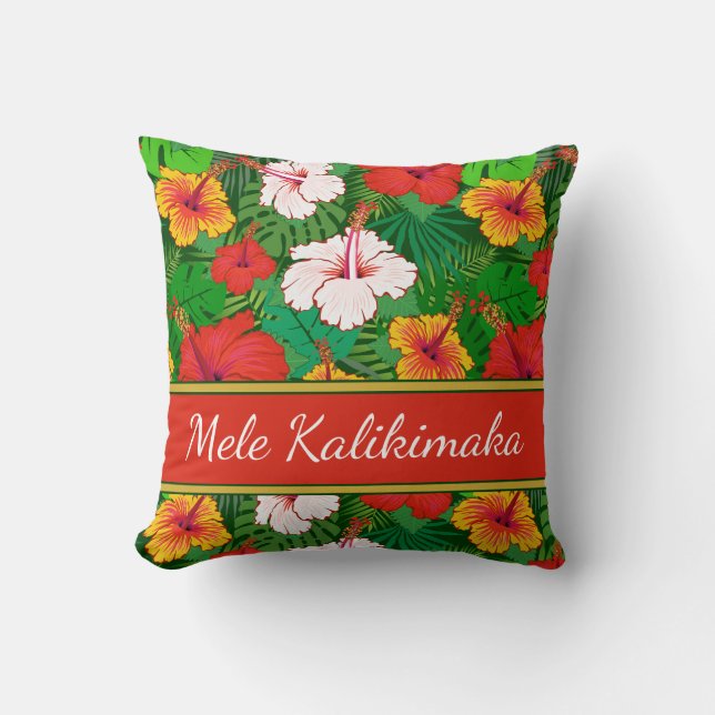 Mele Kalikimaka Colourful Hawaiian Flowers Holiday Cushion (Front)
