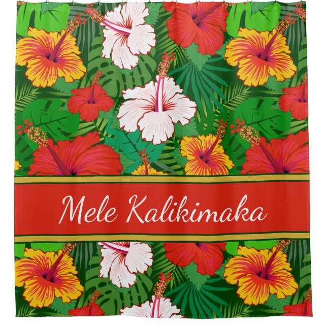 Mele Kalikimaka Colourful Hawaiian Hibiscus Holida Shower Curtain (Front)