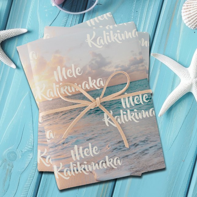 Mele Kalikimaka Custom Tropical Beach Christmas Wrapping Paper Sheet (Creator Uploaded)