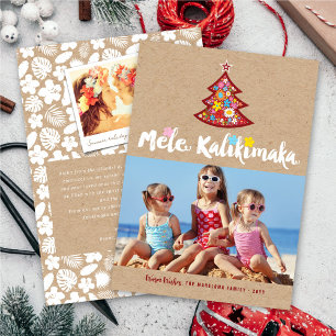 Mele Kalikimaka Cute Flowers Christmas Tree Photo Holiday Card
