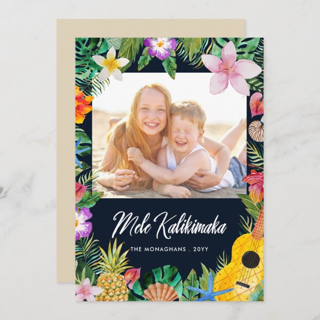 Mele Kalikimaka Elegant Tropical Christmas Photo Holiday Card (Front/Back)