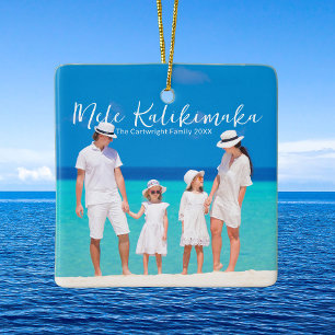 Mele Kalikimaka Family Beach Trip Photo Christmas Ceramic Ornament