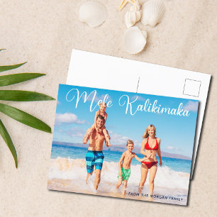 Mele Kalikimaka Family Photo Beach Cute Christmas Postcard