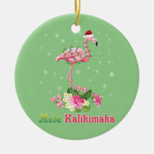 Mele Kalikimaka Flamingo Santa Christmas Merry Ceramic Ornament