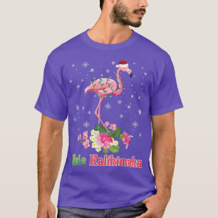 Mele Kalikimaka Flamingo Santa Christmas Merry In T-Shirt