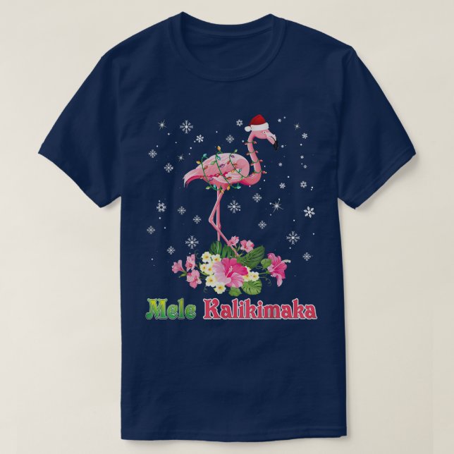Mele Kalikimaka Flamingo Santa Christmas Merry In  T-Shirt (Design Front)