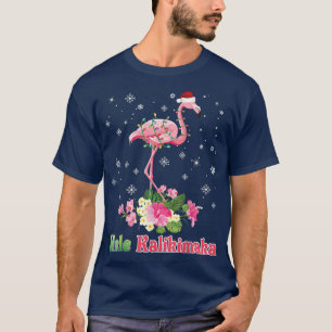 Mele Kalikimaka Flamingo Santa Christmas Merry In T-Shirt