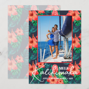 Mele Kalikimaka Floral Photo Christmas Holiday Card