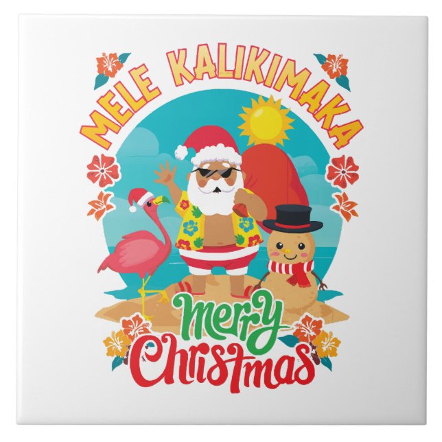 Mele Kalikimaka for a Bright Hawaiian Christmas Ceramic Tile (Front)