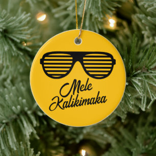 Mele Kalikimaka funny sunglasses Hawaii Christmas Ceramic Ornament