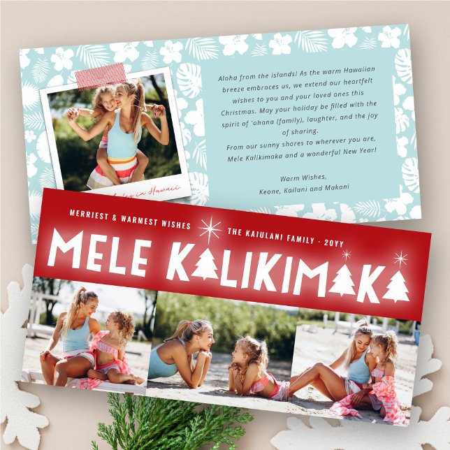 Mele Kalikimaka Glow Christmas 3 Photo Collage Holiday Card (Mele Kalikimaka Glow Typography Christmas 3 Photo Collage Modern Holiday Card @ fat_fa_tin)