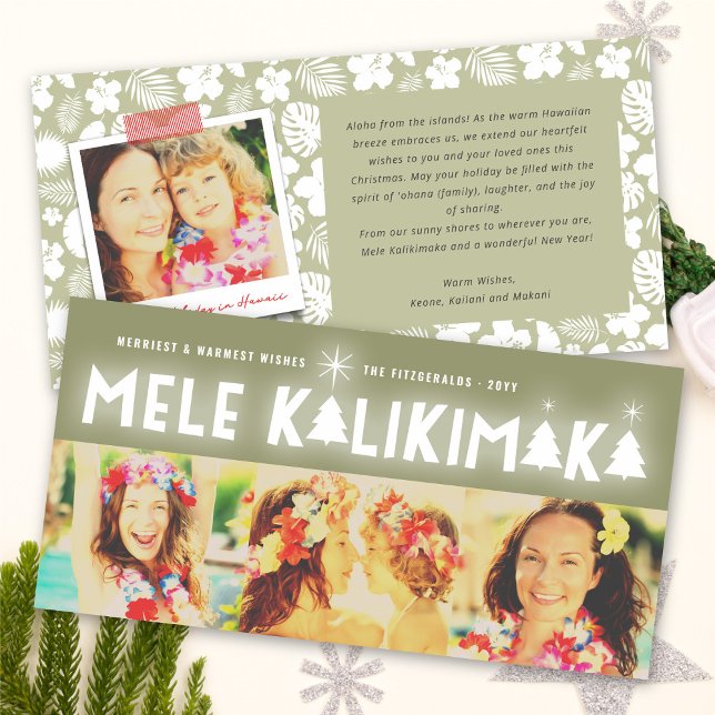 Mele Kalikimaka Glow Christmas 3 Photo Collage Holiday Card (Creator Uploaded)