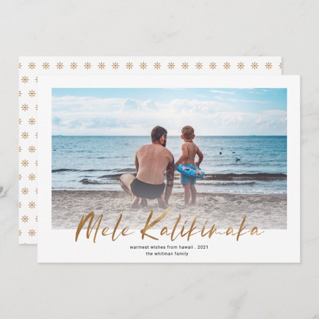 Mele Kalikimaka Gold Minimal Photo Christmas Holiday Card (Front/Back)