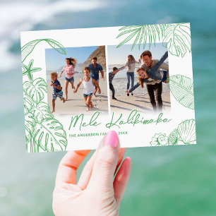 Mele Kalikimaka Green Two Photo Christmas Holiday Card