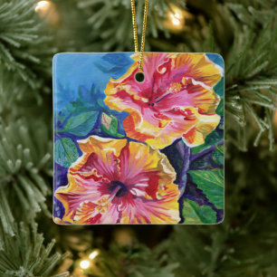 Mele Kalikimaka Hawaii Hibiscus Christmas  Ceramic Ornament