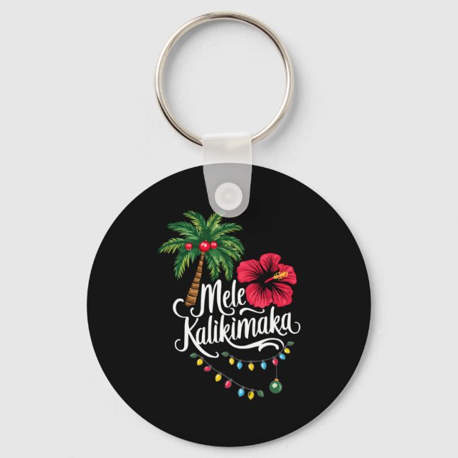 Mele Kalikimaka Hawaii Santa Hawaiian Merry Christ Key Ring (Front)