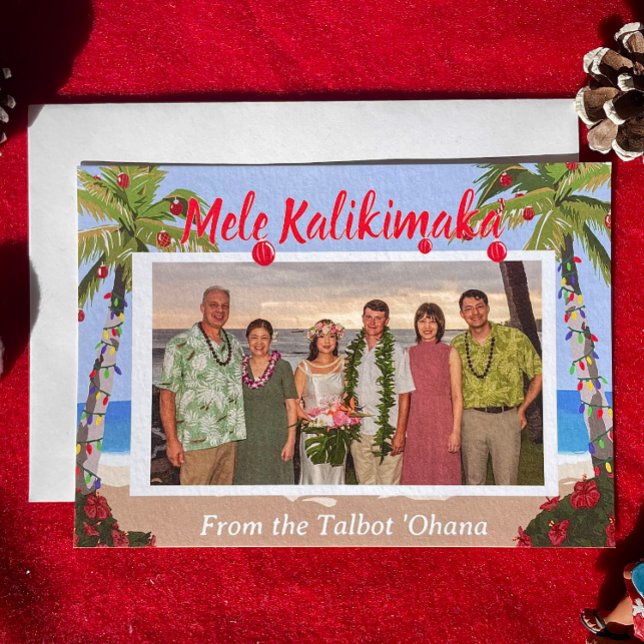 Mele Kalikimaka Hawaiian Beach Personalised Photo Holiday Card (Creator Uploaded)