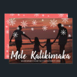 Mele Kalikimaka Hawaiian Beach Photo Christmas Holiday Card<br><div class="desc">Send out holiday cheer with this cute Christmas card featuring the handwritten Hawaiian greeting "Mele Kalikimaka" and snowflakes drawn in chalk over your favourite family vacation photo. The backside has a snowflake pattern over a coral sunset colour. You may change the colour of the background by clicking the "customise" button....</div>