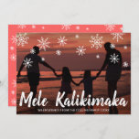 Mele Kalikimaka Hawaiian Beach Photo Christmas Holiday Card<br><div class="desc">Send out holiday cheer with this cute Christmas card featuring the handwritten Hawaiian greeting "Mele Kalikimaka" and snowflakes drawn in chalk over your favourite family vacation photo. The backside has a snowflake pattern over a coral sunset colour. You may change the colour of the background by clicking the "customise" button....</div>