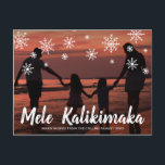 Mele Kalikimaka Hawaiian Beach Photo Christmas Holiday Postcard<br><div class="desc">Send out holiday cheer with this cute Christmas postcard featuring the handwritten Hawaiian greeting "Mele Kalikimaka" and snowflakes drawn in chalk over your favourite horizontal family vacation photo.  The backside has your personal message and your return address for easy mailing.</div>
