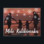 Mele Kalikimaka Hawaiian Beach Photo Christmas Holiday Postcard<br><div class="desc">Send out holiday cheer with this cute Christmas postcard featuring the handwritten Hawaiian greeting "Mele Kalikimaka" and snowflakes drawn in chalk over your favourite horizontal family vacation photo.  The backside has your personal message and your return address for easy mailing.</div>