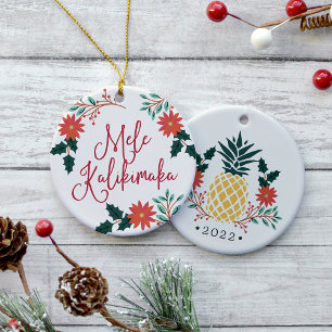 Mele Kalikimaka Hawaiian Christmas Ceramic Ornament