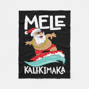 Mele Kalikimaka Hawaiian Christmas Hawaii Surfing  Fleece Blanket