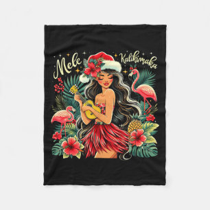 Mele Kalikimaka Hawaiian Christmas Hula Girl Hawai Fleece Blanket