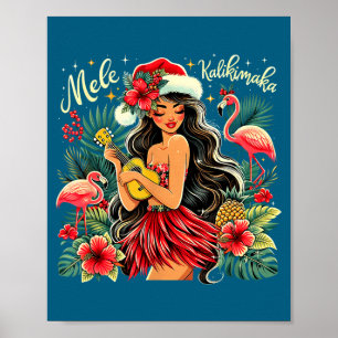 Mele Kalikimaka Hawaiian Christmas Hula Girl Hawai Poster
