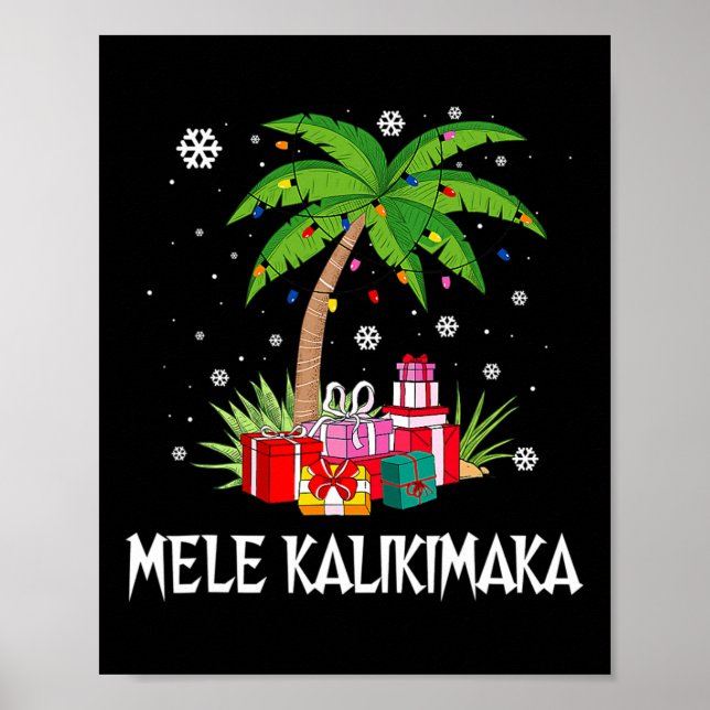 Mele Kalikimaka Hawaiian Christmas Palm Tree Famil Poster (Front)
