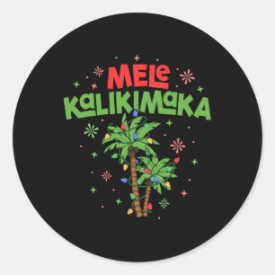 Mele Kalikimaka Hawaiian Christmas Palm Tree Light Classic Round Sticker
