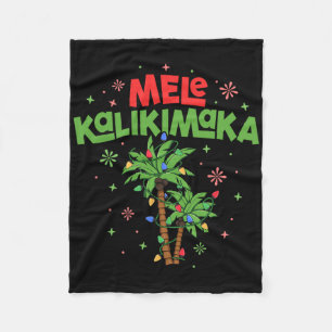 Mele Kalikimaka Hawaiian Christmas Palm Tree Light Fleece Blanket