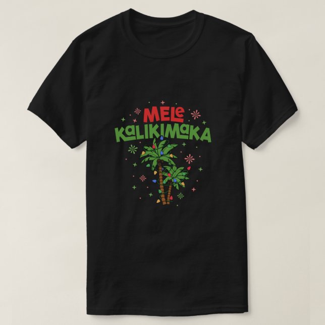 Mele Kalikimaka Hawaiian Christmas Palm Tree Light T-Shirt (Design Front)