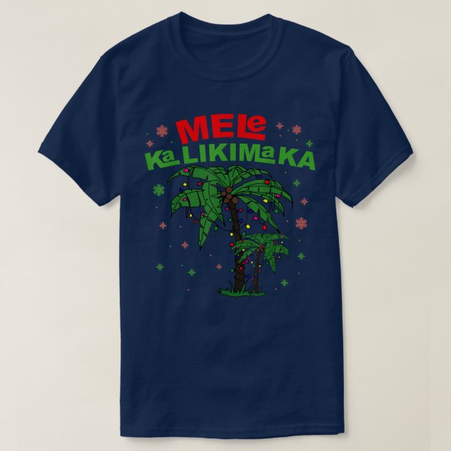 Mele Kalikimaka Hawaiian Christmas Palm Tree Light T-Shirt (Design Front)
