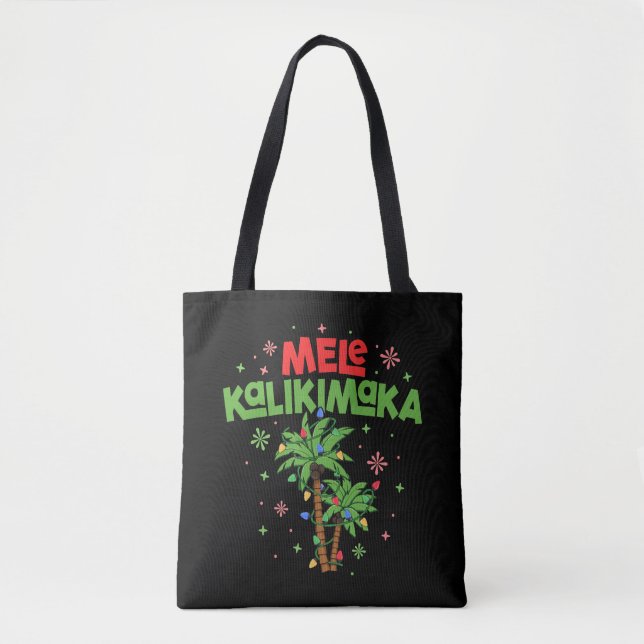 Mele Kalikimaka Hawaiian Christmas Palm Tree Light Tote Bag (Front)