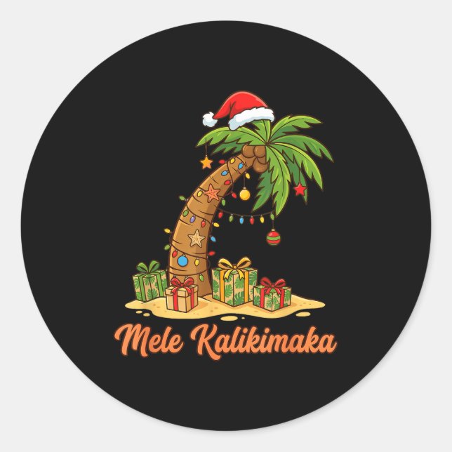 Mele Kalikimaka Hawaiian Christmas Palm Trees  Classic Round Sticker (Front)