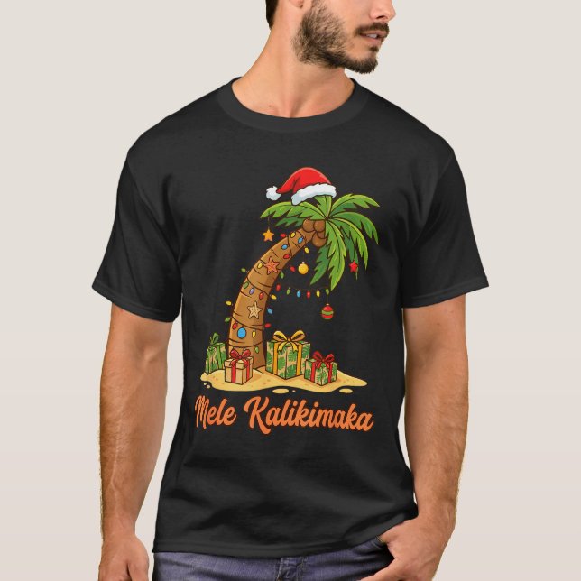 Mele Kalikimaka Hawaiian Christmas Palm Trees  T-Shirt (Front)