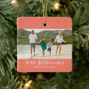 Mele Kalikimaka Hawaiian Christmas Photo Ceramic Ornament
