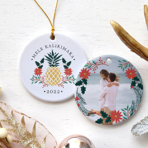Mele Kalikimaka Hawaiian Christmas Photo Ceramic Tree Decoration