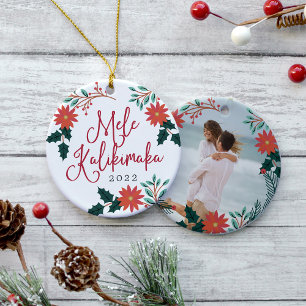 Mele Kalikimaka Hawaiian Christmas Photo Ceramic Tree Decoration
