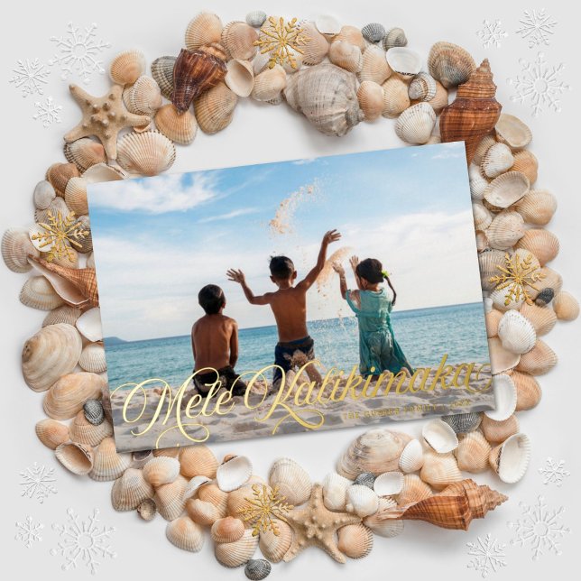 Mele Kalikimaka Hawaiian Christmas Photo Gold Card (Creator Uploaded)
