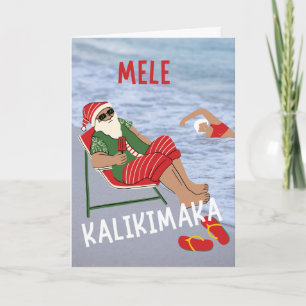 Mele Kalikimaka Hawaiian Christmas Santa Beach Card