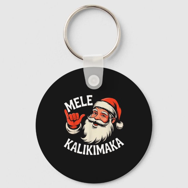 Mele Kalikimaka Hawaiian Christmas Santa Cartoon D Key Ring (Front)