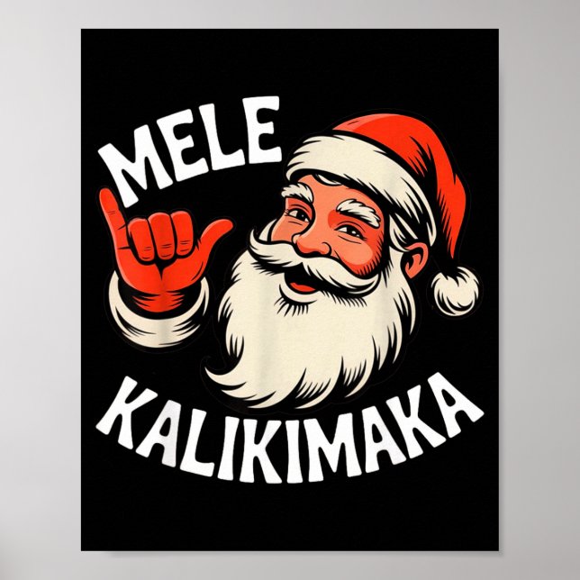 Mele Kalikimaka Hawaiian Christmas Santa Cartoon D Poster (Front)