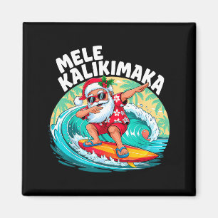 Mele Kalikimaka Hawaiian Christmas Santa Surfing B Magnet