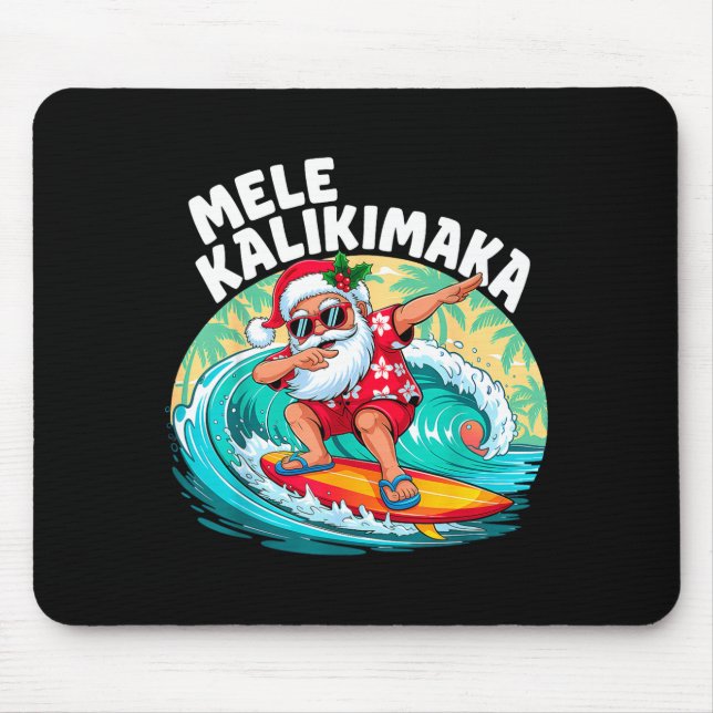 Mele Kalikimaka Hawaiian Christmas Santa Surfing B Mouse Pad (Front)