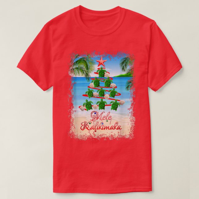Mele Kalikimaka Hawaiian Christmas Tree Turtles  T-Shirt (Design Front)