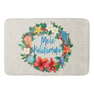Mele Kalikimaka Hawaiian Christmas Wreath Bath Mat