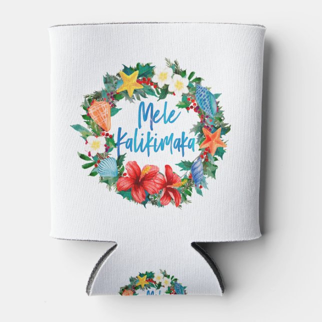 Mele Kalikimaka Hawaiian Christmas Wreath Can Cooler (Front)