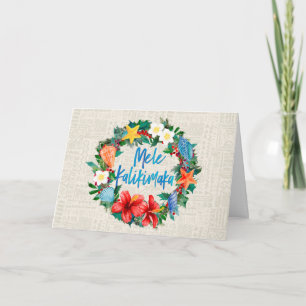 Mele Kalikimaka Hawaiian Christmas Wreath Holiday Card
